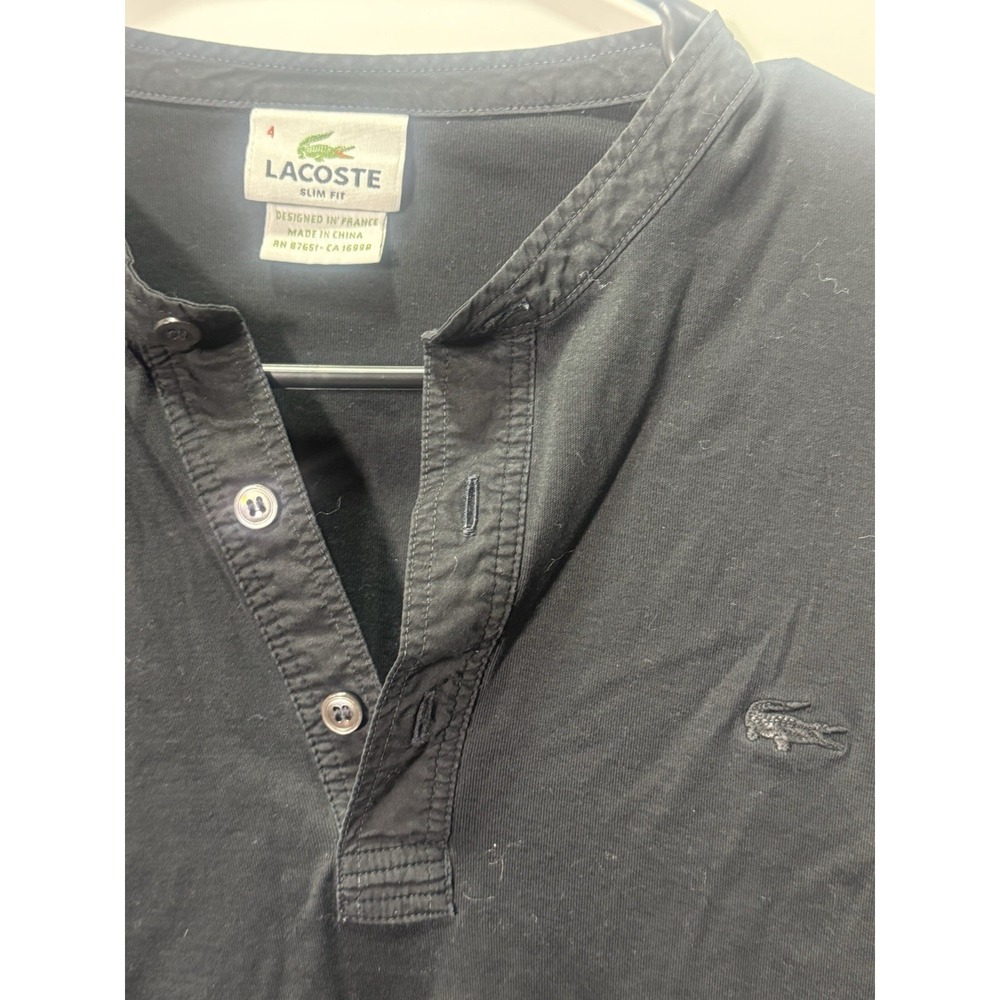 Lacoste Women's Slim Fit Black Long Sleeve Shirt Size 4 US L Minimalist Buttons - Picture 2 of 3
